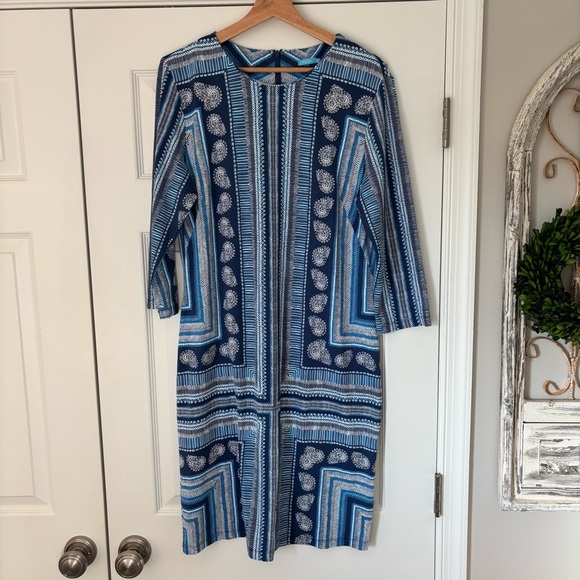 J. McLaughlin Dresses & Skirts - J. McLaughlin Sophia Catalina Knit Column 3/4 Sleeve Blue Knee Length Dress XL